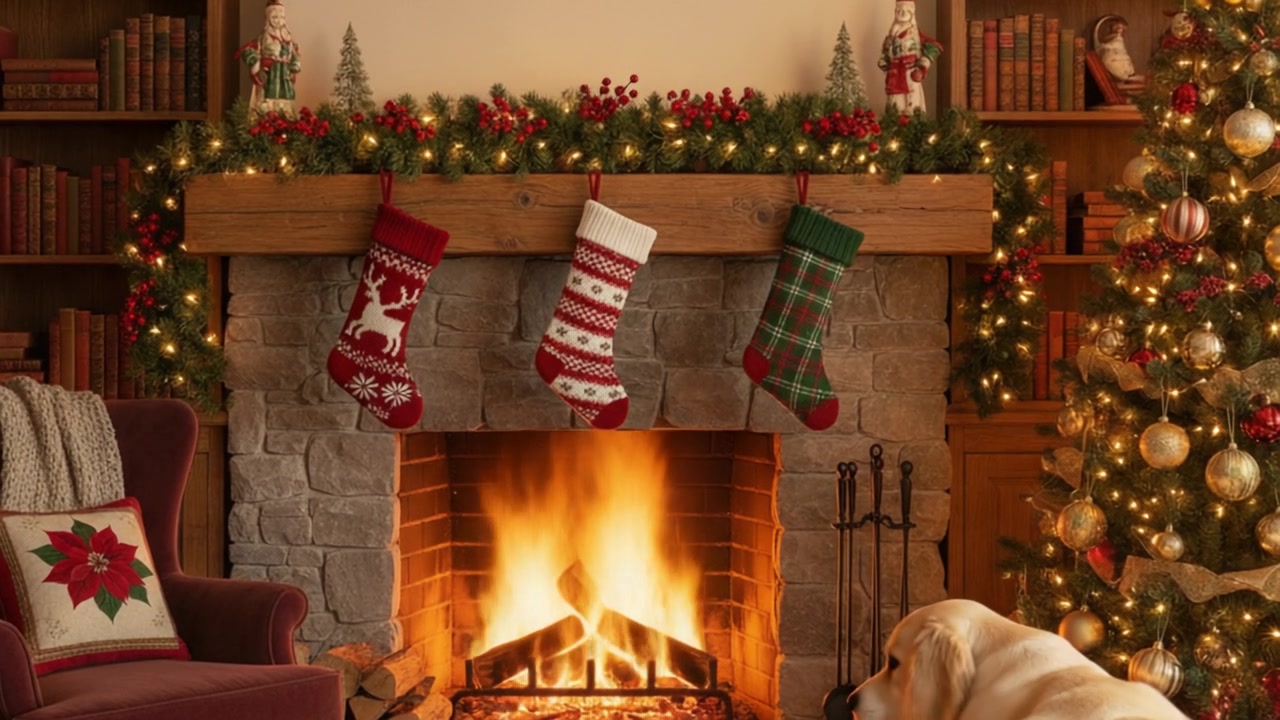 Cozy Holiday Hearth – 720p christmas & winter VJ loop