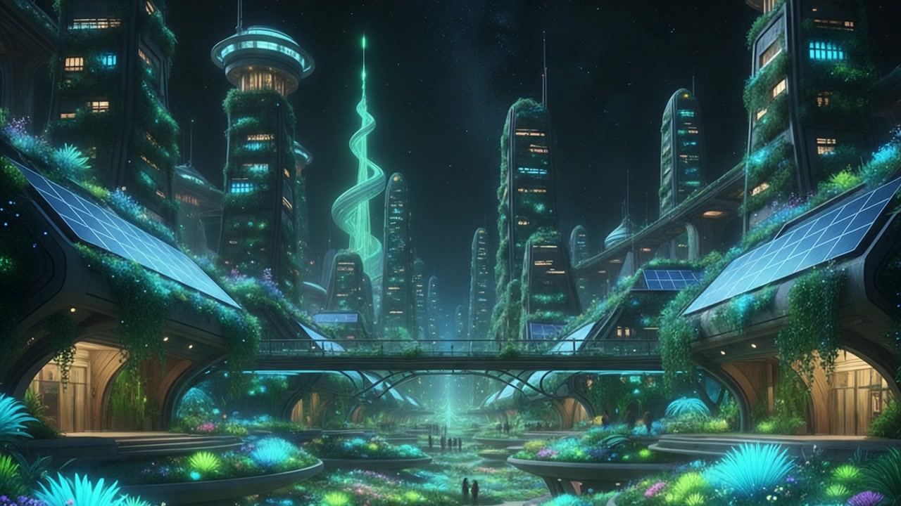 Emerald Eco Skyline – 720p neon & cyber VJ loop