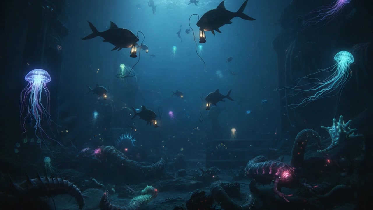 Luminescent Abyssal Odyssey – 720p ocean VJ loop