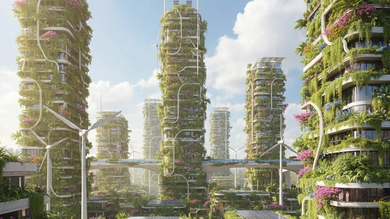 Verdant Towers Ascend – 720p neon & cyber VJ loop