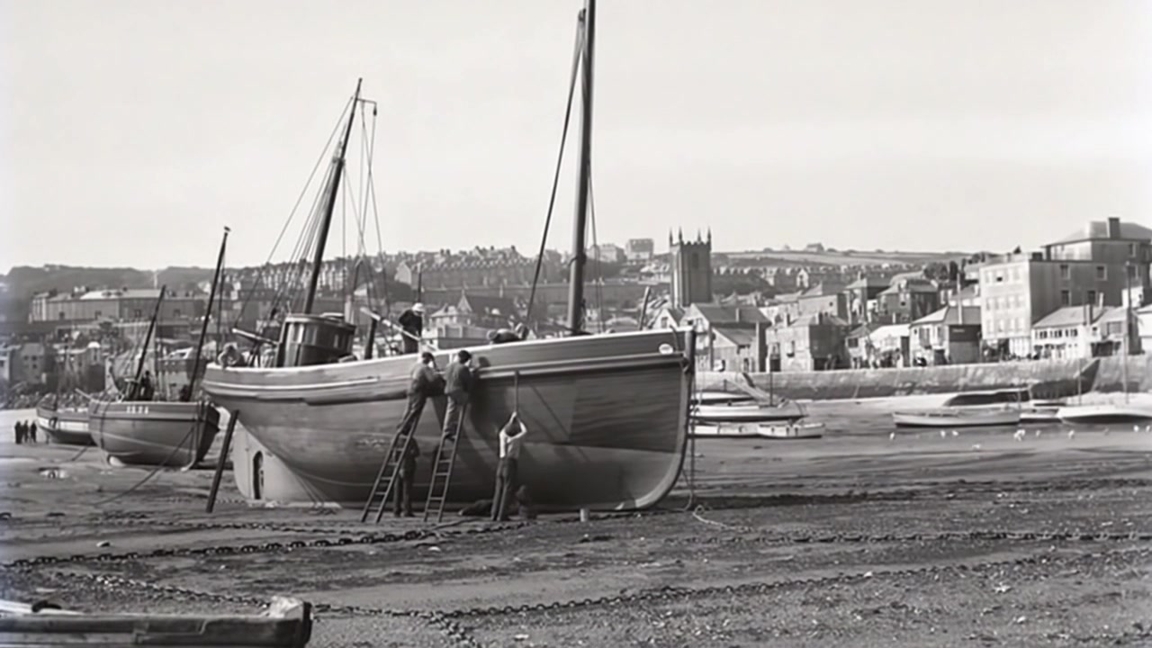Vintage Harbour Scene — Boats Black and White – 720p vintage VJ loop
